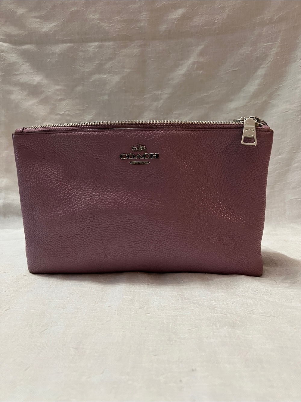 Coach Plum Pebbled Leather Zip Pouch